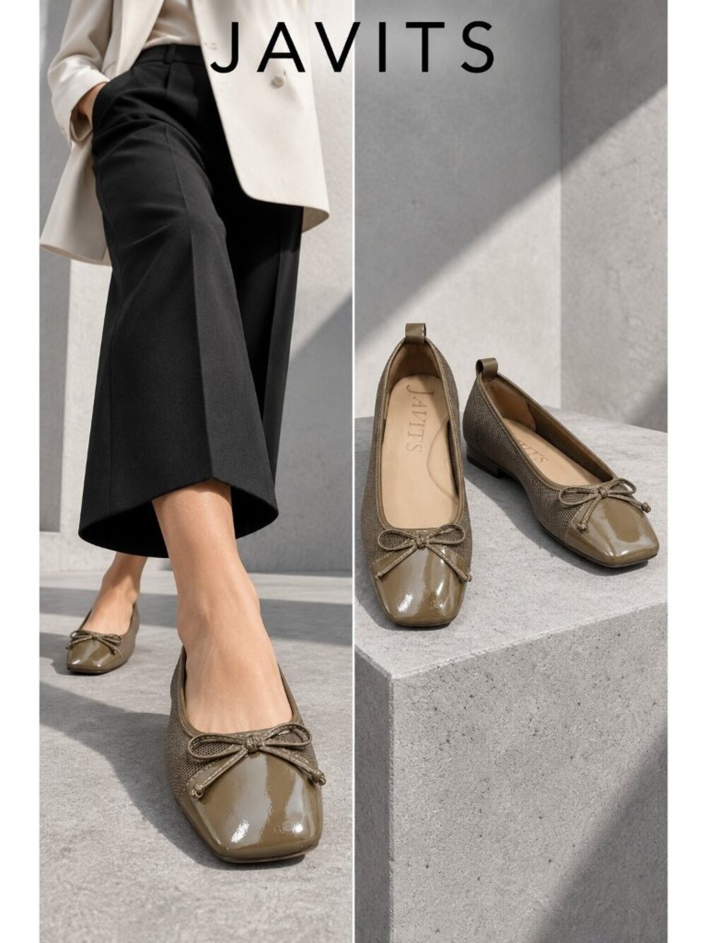 Eric Javits Parris Mesh Patent Leather Square Toe Ballet Flats Women’s Size 8.5